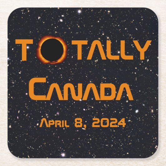 完全なカナダ2024年太陽のEclipse スクエアペーパーコースター (正面)