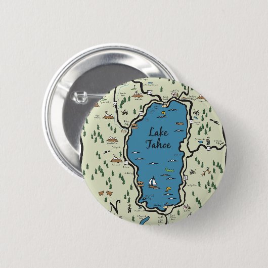 完全なタホ湖区域の地図 缶バッジ (正面&裏面)