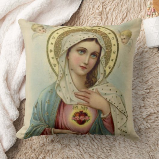 完全なハートの聖母マリアの天使の雲 クッション (ブランケット)