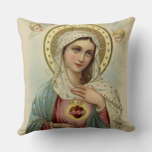 完全なハートの聖母マリアの天使の雲 クッション (裏面)