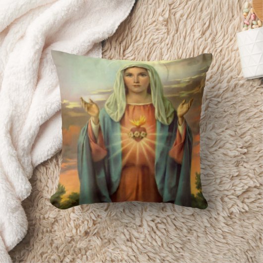 完全なハートの聖母マリアの炎のバラ クッション (ブランケット)