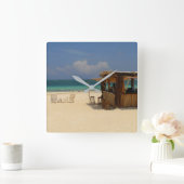 完全なビーチのバー スクエア壁時計 (ホーム)