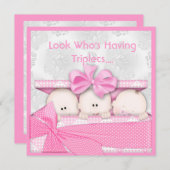 完全なピンクの三重項の女の子のベビーシャワーの招待状 招待状 (正面/裏面)