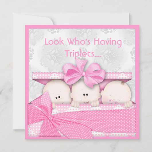 完全なピンクの三重項の女の子のベビーシャワーの招待状 招待状 (正面)