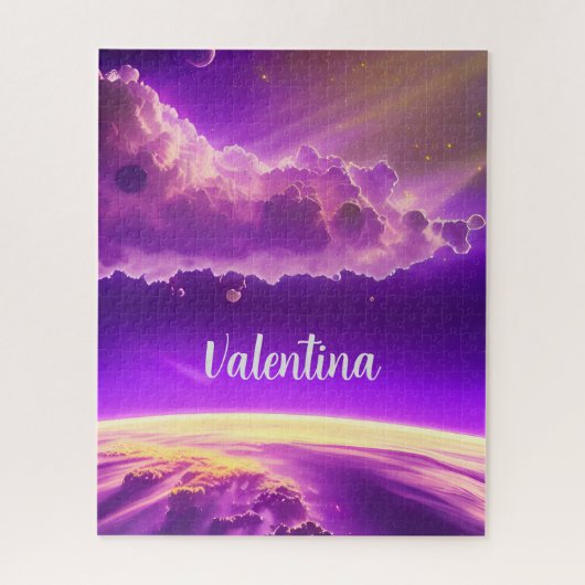 完全なファンタジー紫と紫のおもしろい銀河系 ジグソーパズル (縦)