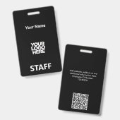 完全なブラックの従業員名 ビジネス ロゴ QR コード バッジ (正面&裏面)