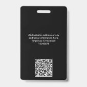 完全なブラックの従業員名 ビジネス ロゴ QR コード バッジ (裏面)