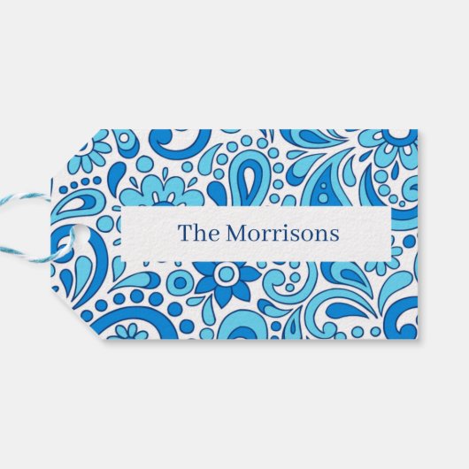完全なペイズリーブルー署名 ギフトタグ (裏面横)