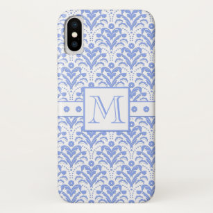 完全な優雅の青および白いモノグラムのダマスク織 iPhone X ケース