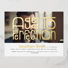 完全な写真の男性の誕生日まで熟成 箔招待状ポストカード