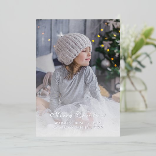 完全な写真をパーソナライズしたクリスマスシルバー 箔シーズンカード (立ち正面)