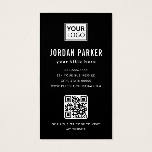 完全な写真ロゴ黒の縦型名刺 (裏面)