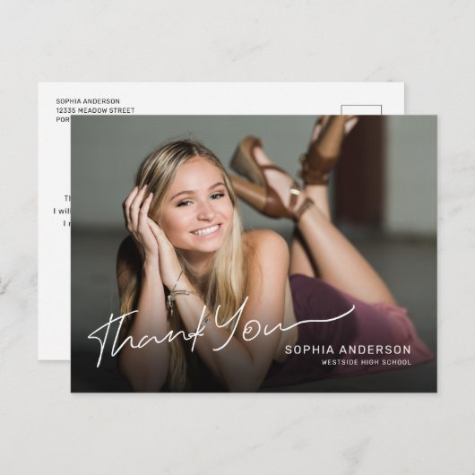 完全な写真 現代のスクリプト 卒業おめでとうカード ポストカード (正面/裏面)