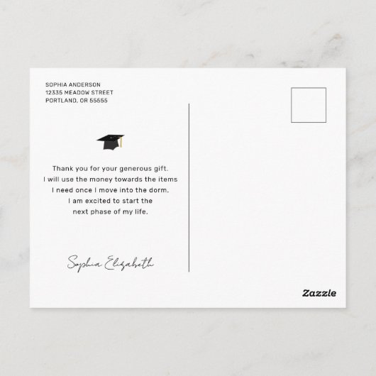 完全な写真 現代のスクリプト 卒業おめでとうカード ポストカード (裏面)