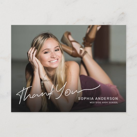 完全な写真 現代のスクリプト 卒業おめでとうカード ポストカード (正面)