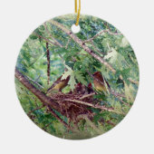 完全な巣、親とベビー セラミックオーナメント (正面)