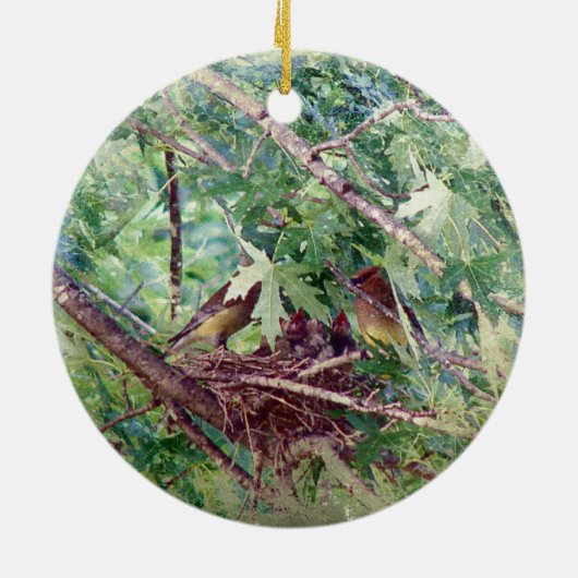 完全な巣、親とベビー セラミックオーナメント (裏面)