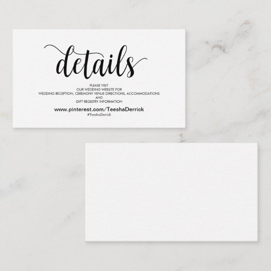 完全な結婚式のウェブサイトはエンクロージャカードを詳しく述べます エンクロージャーカード (正面/裏面)