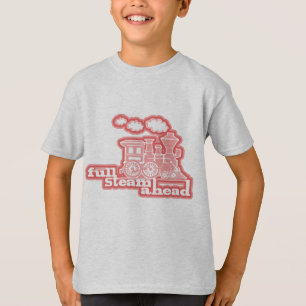 "完全な蒸気の前方に"気違いの列車のクリームの赤い子供のティー Tシャツ