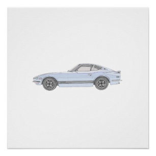 完全な青いDatsun 240Zのスポーツ・カー ポスター