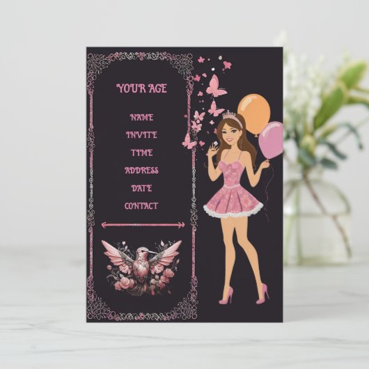 完全にカスタマイズできる誕生日写真テンプレート 招待状 (スタンド正面)