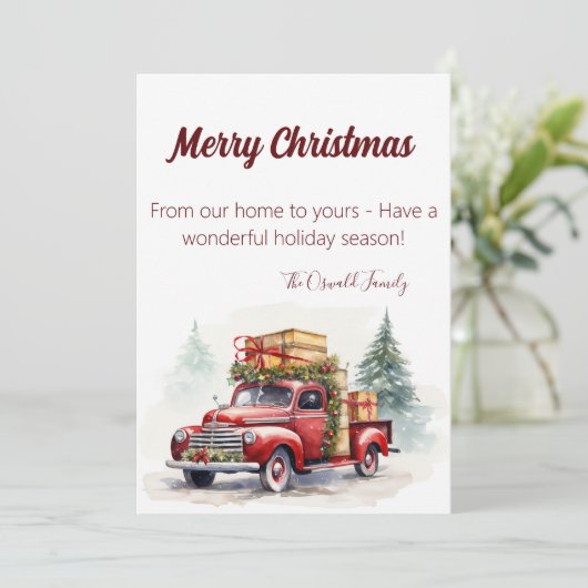 完全にカスタマイズ可能なヴィンテージトラッククリスマスカード シーズンカード (スタンド正面)