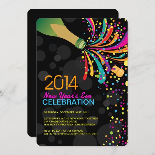 完全にカスタマイズ可能な新しい年パーティの招待状 招待状 (正面/裏面)