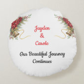 完全にカスタマイズ可能な最初のクリスマスのオーナメント ラウンドクッション (裏面)