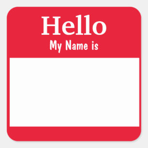 完全にカスタマイズ可能な「Hello My Name is」赤色 スクエアシール