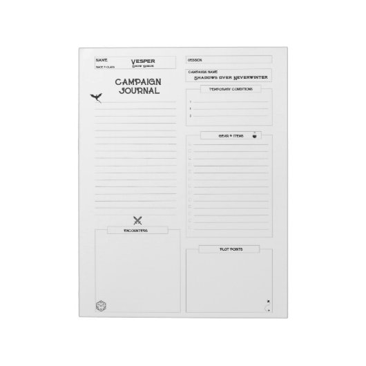 完全にカスタマイズ可能なD&Dキャンペーンジャーナル ノートパッド (回転)
