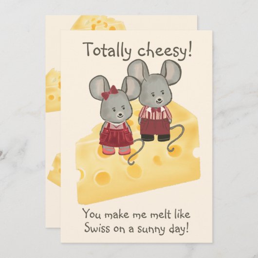 完全にチーズな女の子と男の子のマウスがチーズに座っている シーズンカード (正面/裏面)