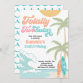 完全にツーブラー サーフボード ビーチ 2歳の誕生日 招待状 (正面/裏面)
