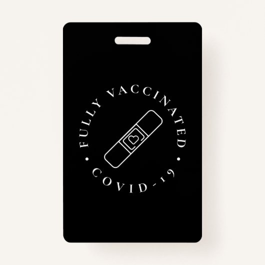 完全に予防接種されたCovidラニヤードバッジブラック バッジ (正面)