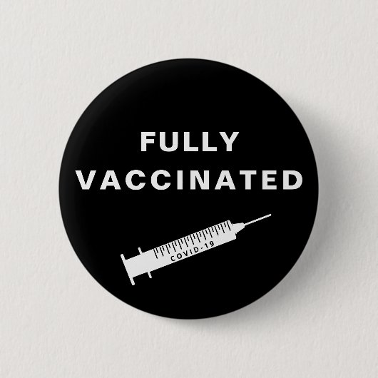 完全に予防接種されたCovid-19黒 缶バッジ (正面)
