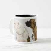 完全に右の方を向いている3匹の犬 ツートーンマグカップ (正面左)