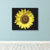 完全に明るい黄色のヒマワリと黒いハチ キャンバスプリント (インサイチュ (ウッドフロア))