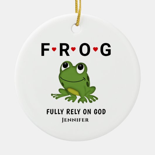 完全に神のカエルのハートに依存パーソナライズされた セラミックオーナメント (正面)