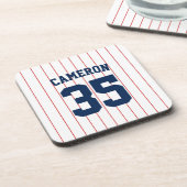 完全に編集可能なカラーベースボールジャージストライプの名前 コースター (左側)