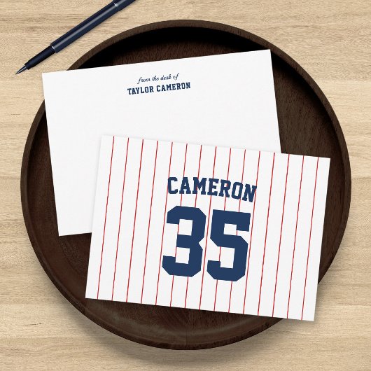 完全に編集可能なカラーベースボールジャージストライプの名前 ノートカード
