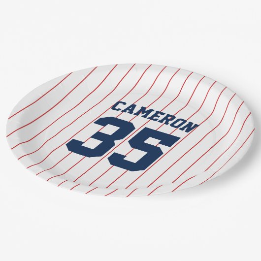 完全に編集可能なカラーベースボールジャージストライプの名前 ペーパープレート (アングル)