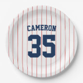完全に編集可能なカラーベースボールジャージストライプの名前 ペーパープレート (正面)