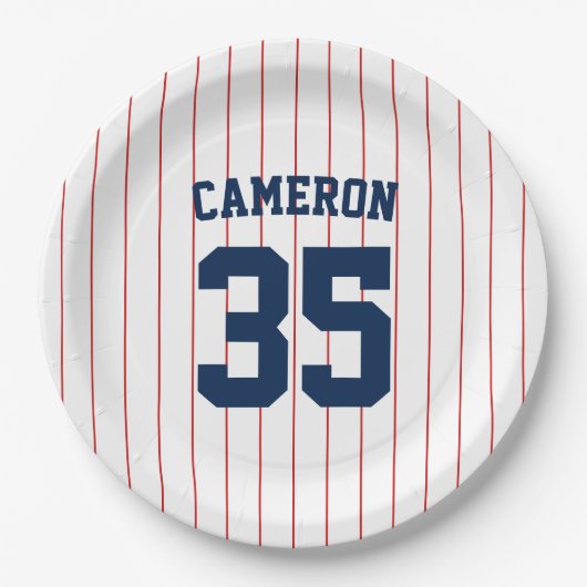 完全に編集可能なカラーベースボールジャージストライプの名前 ペーパープレート (正面)