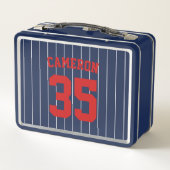 完全に編集可能なカラーベースボールジャージストライプの名前 メタルランチボックス (裏面)