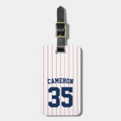 完全に編集可能なカラーベースボールジャージストライプの名前 ラゲッジタグ (正面縦)