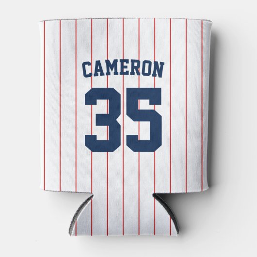 完全に編集可能なカラーベースボールジャージストライプの名前 缶クーラー (正面)
