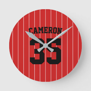 完全に編集可能なカラーBassball Jerseyストライプ名 ラウンド壁時計