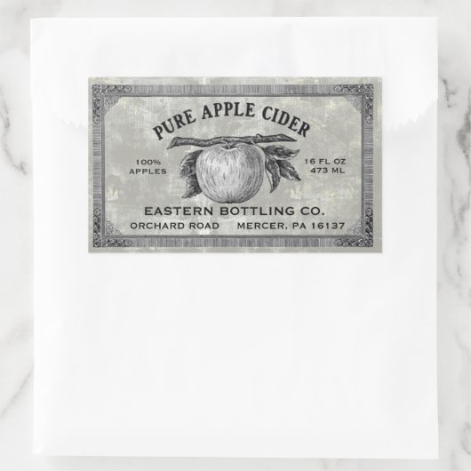完全に編集可能なヴィンテージApple Ciderラベルグレー 長方形シール (バッグ)