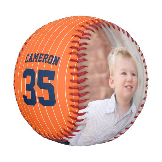 完全に編集可能な色のストライプ名番号写真 野球ボール (アングル)