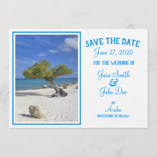 完全に編集可能なArubaのディヴィ・ディヴィの木の「Save the Date」 招待状