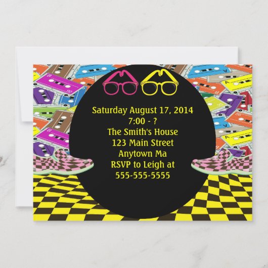 完全に80年代のスタイルの誕生日パーティー招待状 招待状 (正面)